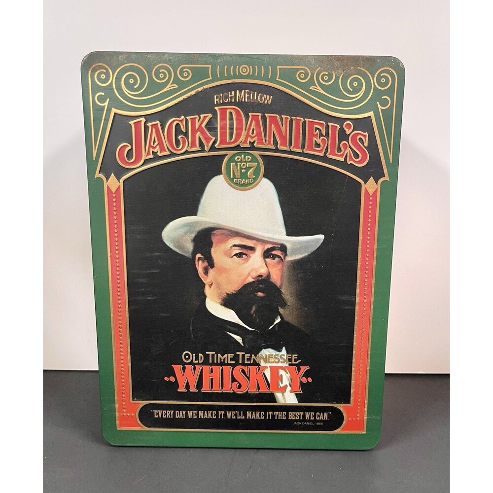 Vintage Jack Daniels Old No. 7 Tennessee Whiskey Tin Box With 2 Glasses